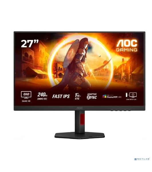 Монитор 27" AOC Q27G4ZR IPS 2560x1440, 240 Гц, 1 мс, 16:9, 400 кд/м², 2xHDMI 2.0, DP 1.4, 3.5 Jack, динамики (2x2 Вт), FreeSync Premium, G-Sync Compatible, черный/красный