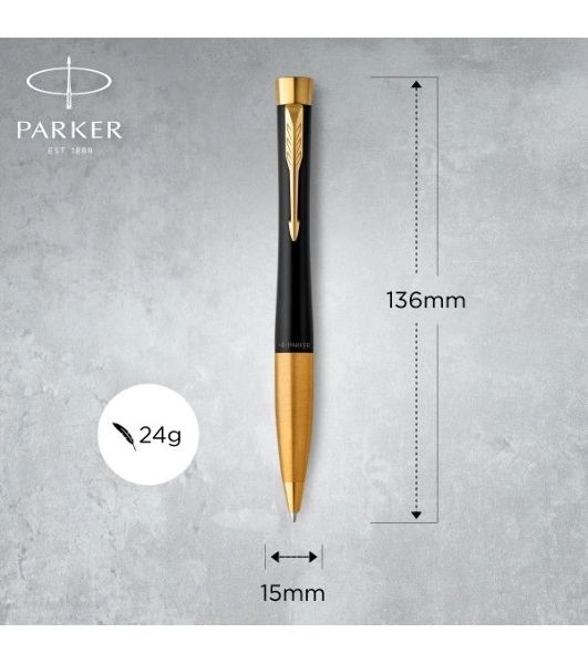 Ручка шариковая Parker Urban Core K314 (CW2143640) Muted Black GT M, синие чернила, подарочная коробка