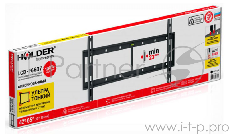 Кронштейн для телевизора Holder LCD-F6607 черный 42"-65" макс.60кг настенный фиксированный