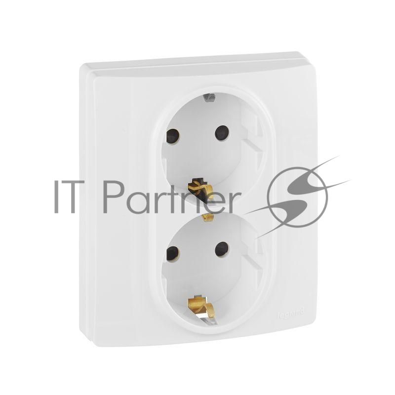 Розетка 2X2К+З авт., защ.шт, бел ETIKA Розетка 2X2К+З авт., защ.шт, бел