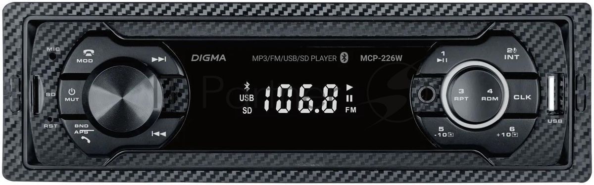 Автомагнитола Digma MCP-226W, 1 DIN, USB Type-A, AUX