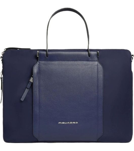 Деловая сумка женская Piquadro Lyra CA4021W92T/BLU с отделением для ноутбука 15.6" темно-синяя нейлон/натур.кожа