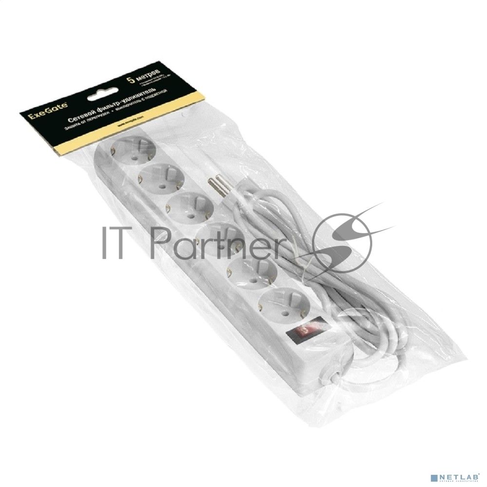 Сетевой фильтр ExeGate EX221229RUS SP-6-5W (6 розеток, 5 м, евровилка, белый)