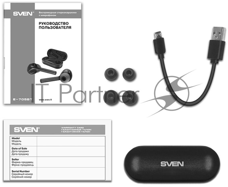Наушники TWS SVEN E-705BT черный, внутриканальные, Bluetooth, до 4 ч