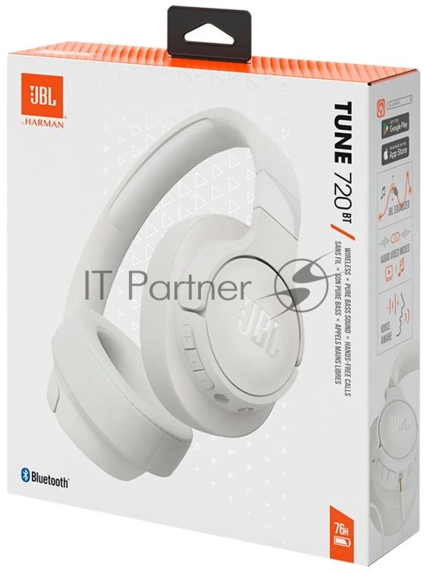 Беспроводные/проводные наушники JBL Tune 720BT белый, полноразмерные, Bluetooth 5.3 + проводной, до 76 ч