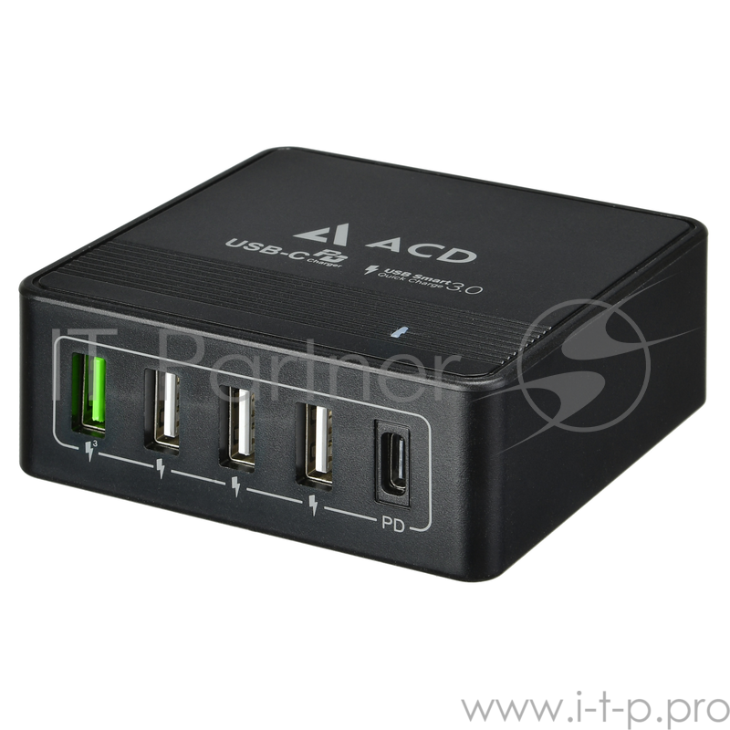 Сетевое зарядное устройство ACD-P605U-V1B 60Вт, 5xUSB 1PD+1QC+3Smart, 3.6~20В/3А RTL