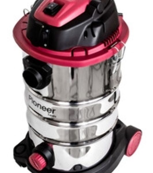 Строительный пылесос Pioneer VC299C серебристый с красным, 1600 Вт, уборка сухая/влажная/выдув, пылесборник бак, 30 л