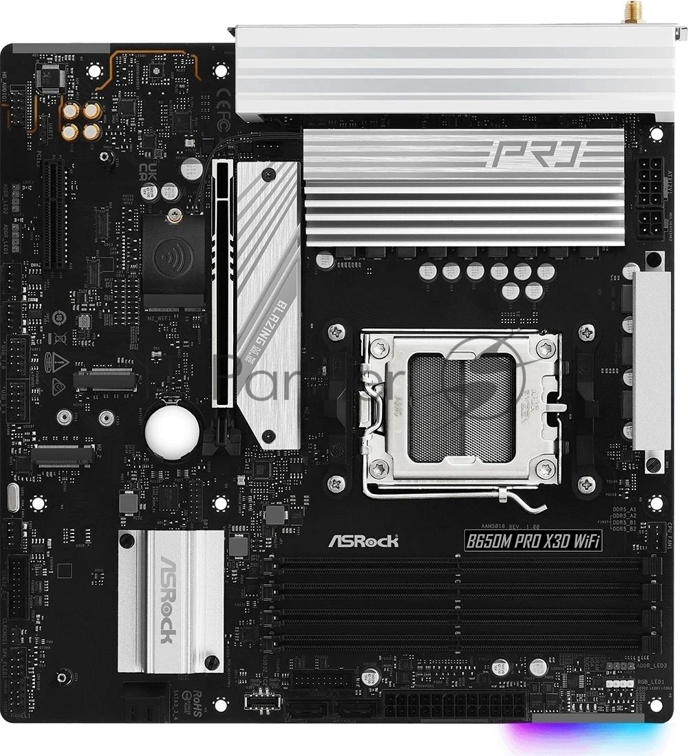 Материнская плата ASRock B650M Pro X3D, AM5, AMD B650, 4xDDR5, 4xSATA, 3xM.2, 1xPCIe 5.0 x16, 1xPCIe 4.0 x4, 1xHDMI, 1xDP, 1x2.5Gb LAN, 1xUSB-C 10Gbps, 1xUSB-A 10Gbps, 2xUSB-A 5Gbps, 4xUSB-A 2.0, 3x3.5 мм, 7.1, mATX