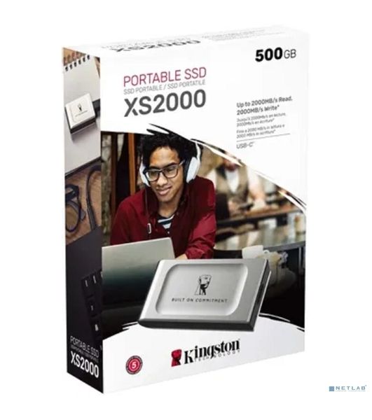 Внешний SSD Kingston XS2000, 500 Gb, USB 3.2 Gen 2x2 Type-C, R/W 2000/2000, серебристый