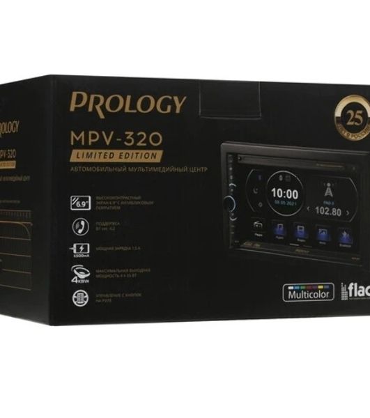 Автомагнитола Prology MPV-320, 2 DIN, 6.9", Bluetooth, USB Type-A, AUX, пульт ДУ