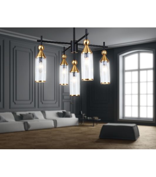 Люстра Ambrella light LH55256/5 BK/BS/CL черный/латунь/прозрачный E14*5 max 40W D520*520
