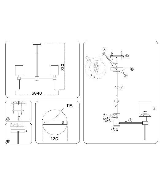 Люстра Ambrella light LH72373/7 DBS/WH темная латунь/белый E14/7 max 40W D840*720