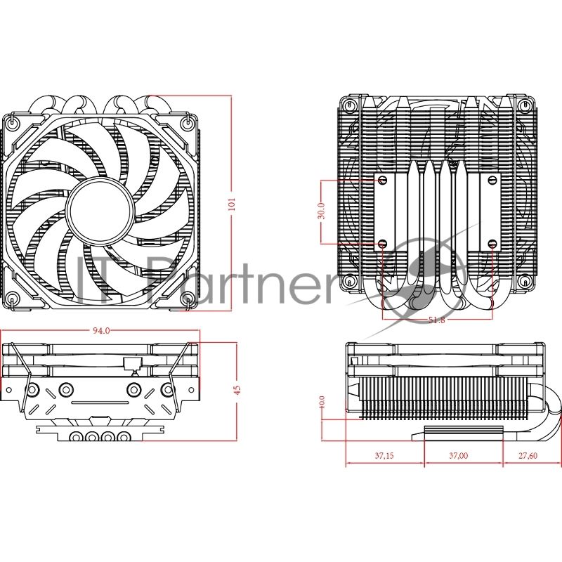 Кулер для процессора ID-Cooling IS-40X V3 Soc-AM5/AM4/1151/1200/1700 4-pin 14-35dB Al+Cu 100W 400gr Ret