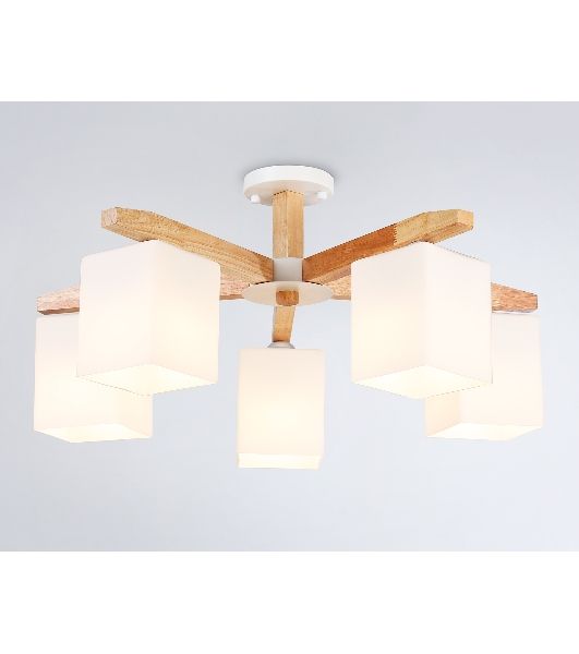 Светильник Ambrella light TR83118/5 WH/LW белый/светлое дерево E27/5 max 40W D700*325