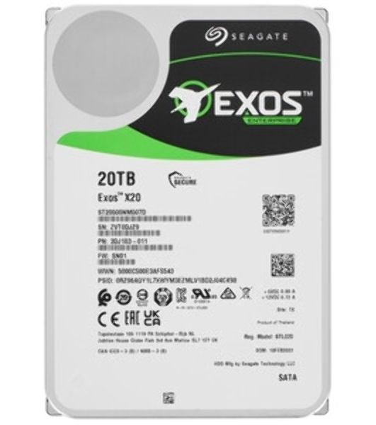 Жесткий диск HDD Seagate SATA3 20Tb Exos X20 7200 RPM 512Mb OFFICIAL RECERTIFIED 1 year warranty (replacement ST20000NM007D, ST20000NM002H, MG10ACA20TE)