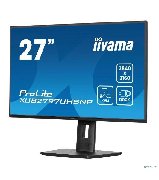 Монитор 27" Iiyama ProLite XUB2797UHSNP-B1 IPS 3840x2160, 60 Гц, 4 мс, 16:9, 350 кд/м², HDMI 2.0, DP 1.2, 3.5 Jack, USB-C (96 Вт), USB Hub (3x USB 3.0), Ethernet, динамики (2x2 Вт), черный