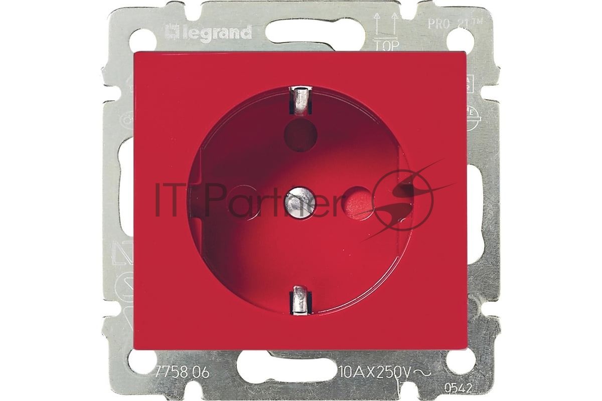 Розетка Legrand Valena 1-ая с заземлением, с блокировкой, красный 774327