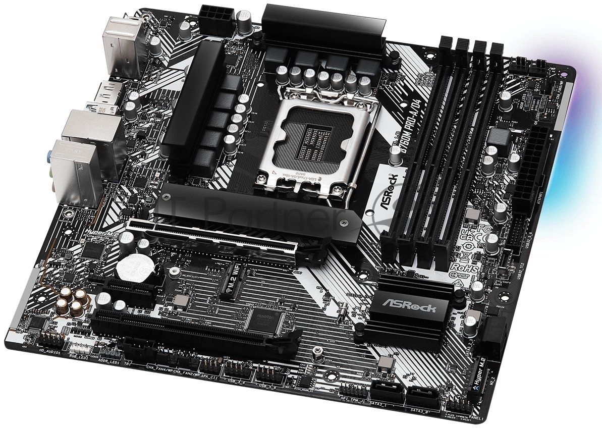 Материнская плата ASRock B760M Pro-A/D4, LGA1700, Intel B760, 4xDDR4, 4xSATA 6Gb/s, 2xM.2, 1xPCIe 4.0 x1, 2xPCIe 4.0 x16, 1xHDMI, 1xDisplayPort, 1x2.5Gb LAN, 1xUSB 3.2 Gen1 Type-C, 3xUSB 3.2 Gen1 Type-A, 2xUSB 2.0, 3x3.5 мм, 7.1, microATX