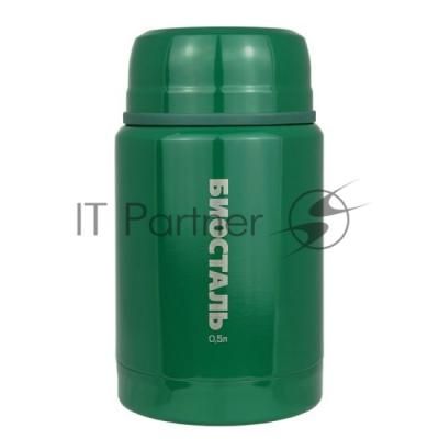 Термос "БИОСТАЛЬ-ОХОТА" с широкой горловиной, суповой, С ЛОЖКОЙ, "ЗЕЛЕНЫЙ КЕДР", 0.5