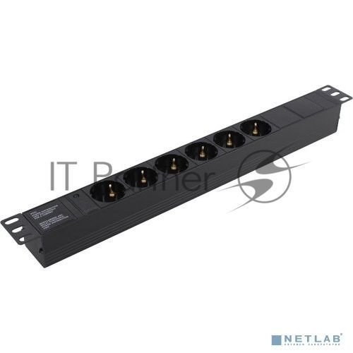 Блок розеток горизонтальный ExeGate ServerPro PDU-19H601 Al-6S-C14, 19", 1U, Алюминий, 6 Schuko, С14, черный