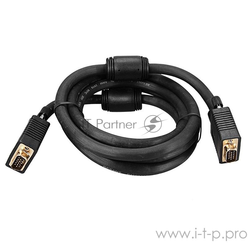 Шнур VGA - VGA с ферритами, длина 3 метра, черный (GOLD) Rexant