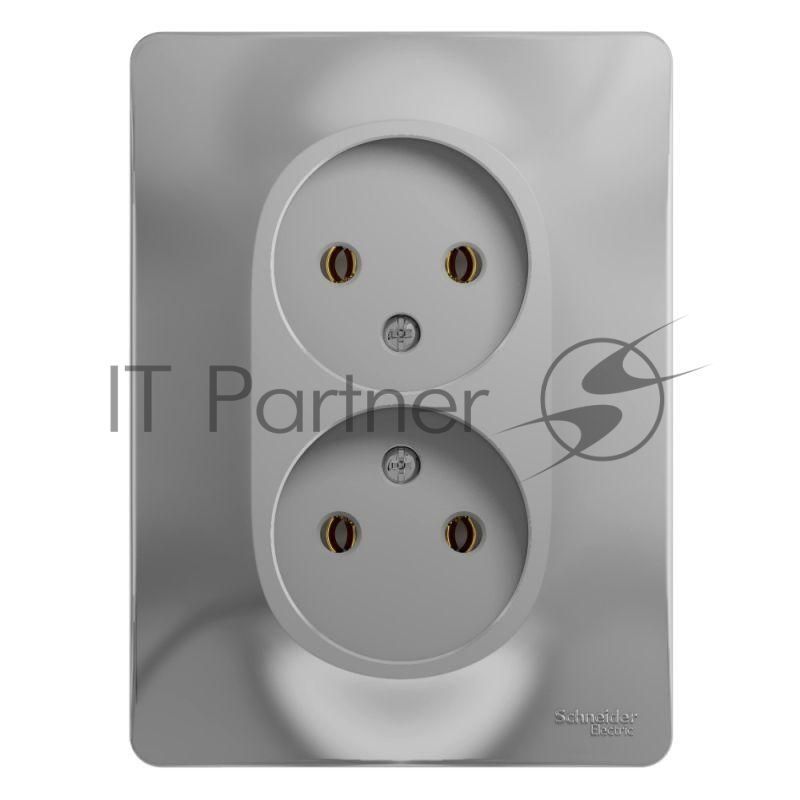 Розетка 2-м СП Glossa 16А IP20 без заземл. в сборе алюм. SchE GSL000320