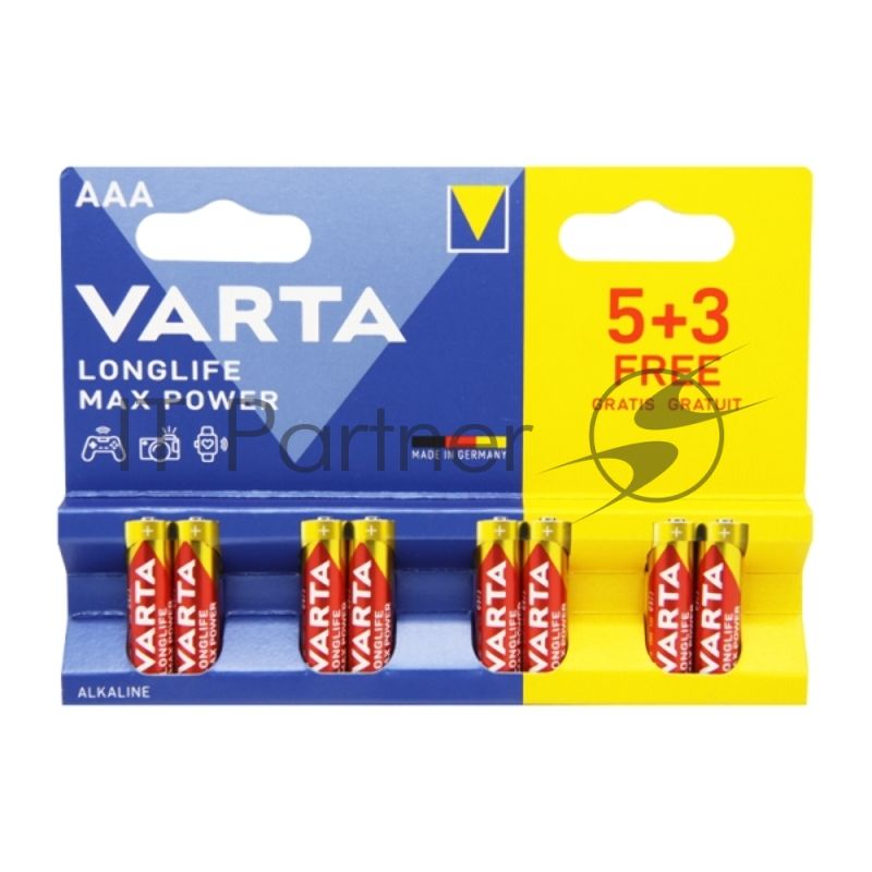 Батарея Varta LongLife Max Power Alkaline LR03 BL5+3 AAA (8шт) блистер