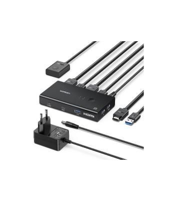 Переключатель UGREEN AK502 45452_ HDMI 2.0 KVM Switch 2 In 1 Out. цвет: черный