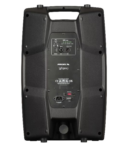 Активная акустическая система PROEL V12PRO 2-х полосная, НЧ динамик 12", ВЧ динамик 1", DSP, мощность пик./ном. 600/300 Вт, АЧХ 50-20000 Гц, макс. SPL 124 дБ, Combo XLR/TRS мик./лин. вход, XLR лин. выход, USB-A порт для радиосистем U24B/U24H
