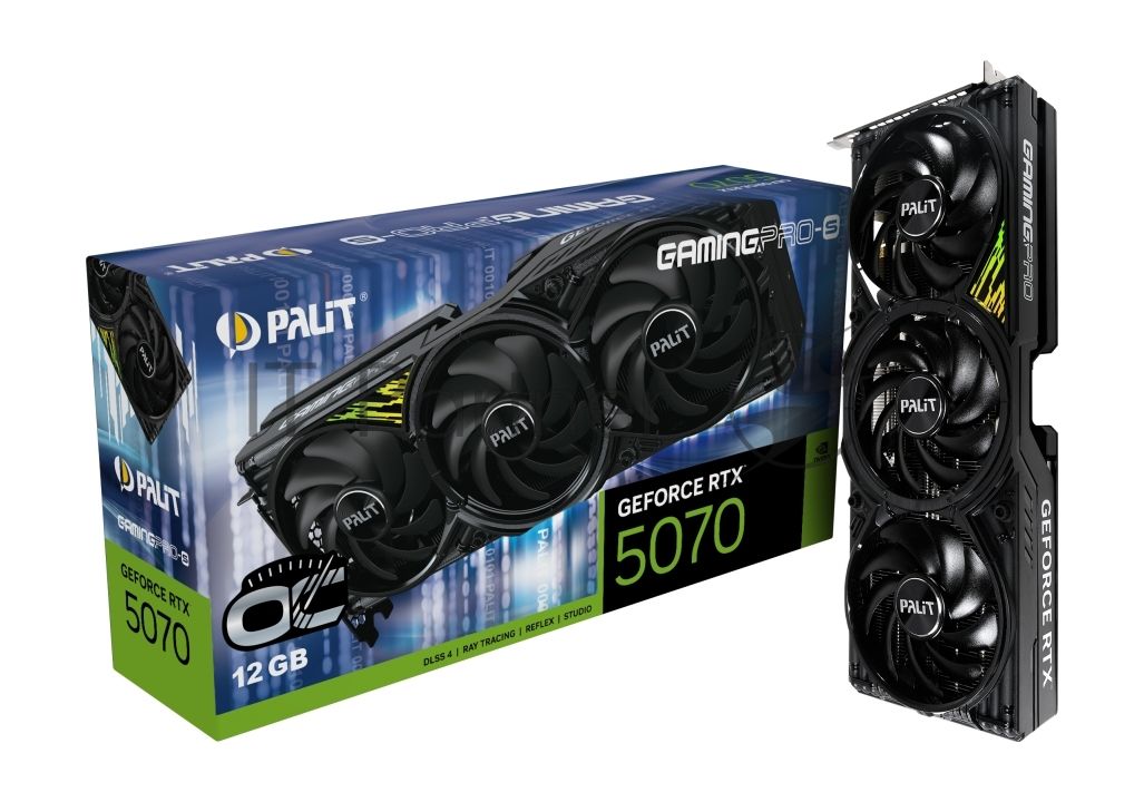 Видеокарта Palit GeForce RTX 5070 GAMINGPRO-S OC, 12 GB GDDR7, 192 bit, 3xDisplayPort, HDMI, GPU 2325 MHz