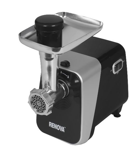 Мясорубка электрическая Renova MG260-R1BP черный, 2600 Вт, 2.5 кг/мин, реверс, защита от перегрузки, металлический лоток, насадки - 7