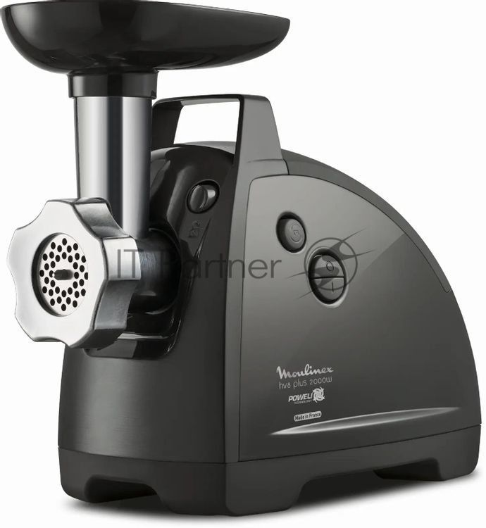 Мясорубка электрическая Moulinex ME682832 черный, 2000 Вт, 2.6 кг/мин, реверс, защита от перегрузки, насадки - 4