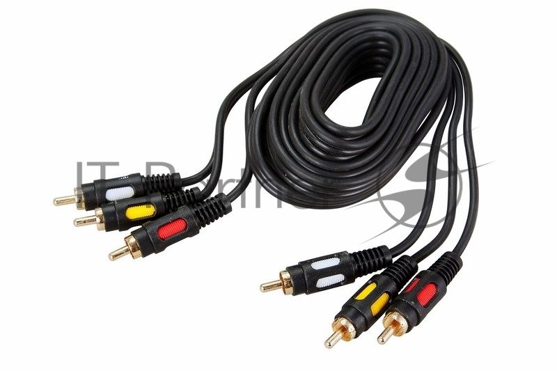 Шнур Rexant 3 RCA - 3 RCA, длина 1,5 м етра, черный (GOLD)