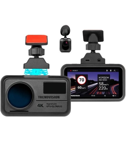 Видеорегистратор TrendVision TDR-725 Real 4K 2CH, 3840x2160, 3", с камерой заднего вида, GPS/ГЛОНАСС, Wi-Fi, G-сенсор, датчик движения, GPS-информатор