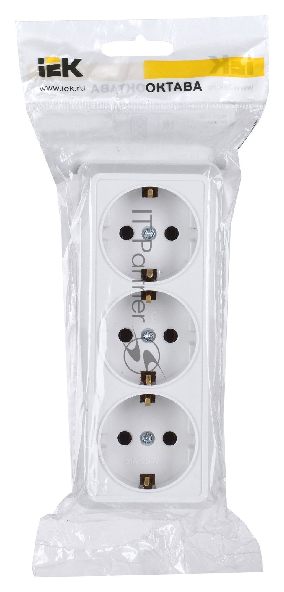 Розетка IEK ERO31-K01-16-DC РС23-3-ОБ 3 местн. с з/к 16А откр.уст. ОКТАВА (белый)