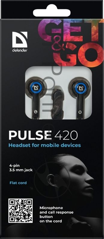 Гарнитура Defender Pulse-420 черный/синий 4-пин 3 5 мм jack кабель 1.2 м