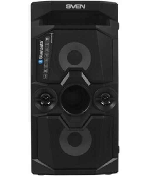 Мобильные колонки SVEN PS-655 2.0 черные (2x25W, mini Jack, USB Type-C, USB flash, Bluetooth, FM, micro SD, ПДУ, LED экран, 4400 мA, RGB подсветка)