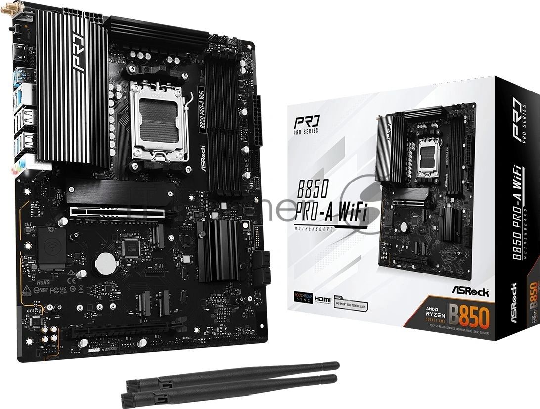 Материнская плата ASRock B850 Pro-A WiFi, AM5, AMD B850, 4xDDR5, 4xSATA, 4xM.2, 1xPCIe 5.0 x16, HDMI, USB Type-C, 1x2.5Gb LAN, Wi-Fi 6E, Bluetooth, 3x3.5 мм, 7.1, ATX
