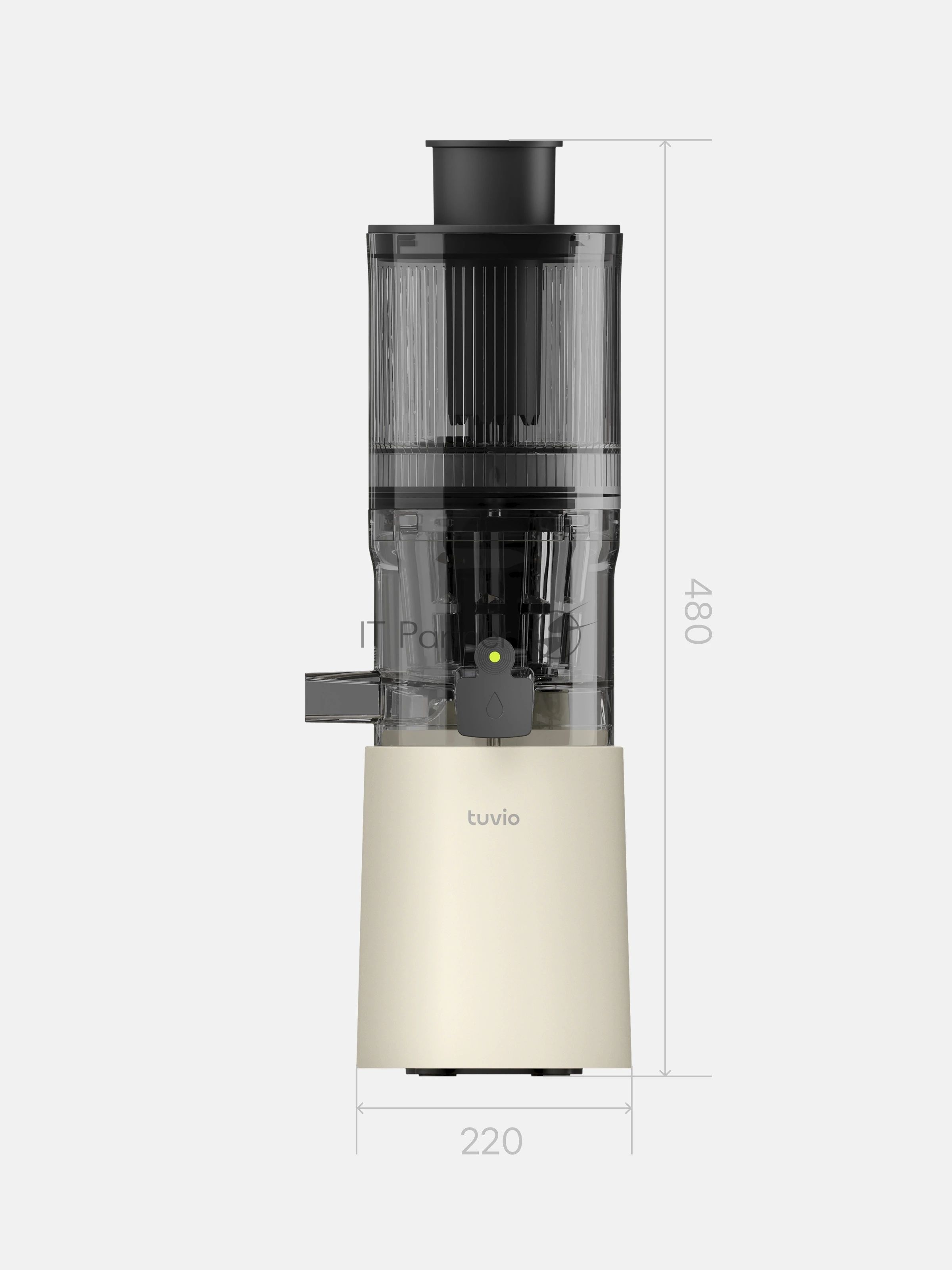 Соковыжималка Tuvio TJ04PM бежевый, шнековая вертикальная, 200 Вт, 600 мл, механическое, реверс