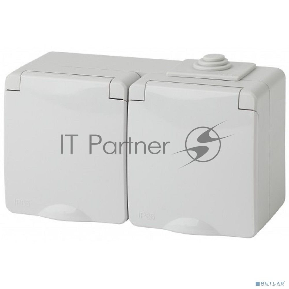 Розетка ЭРА 11-2603-03 2x2P+E гориз. IP65, 16A-250В, ОУ, серый