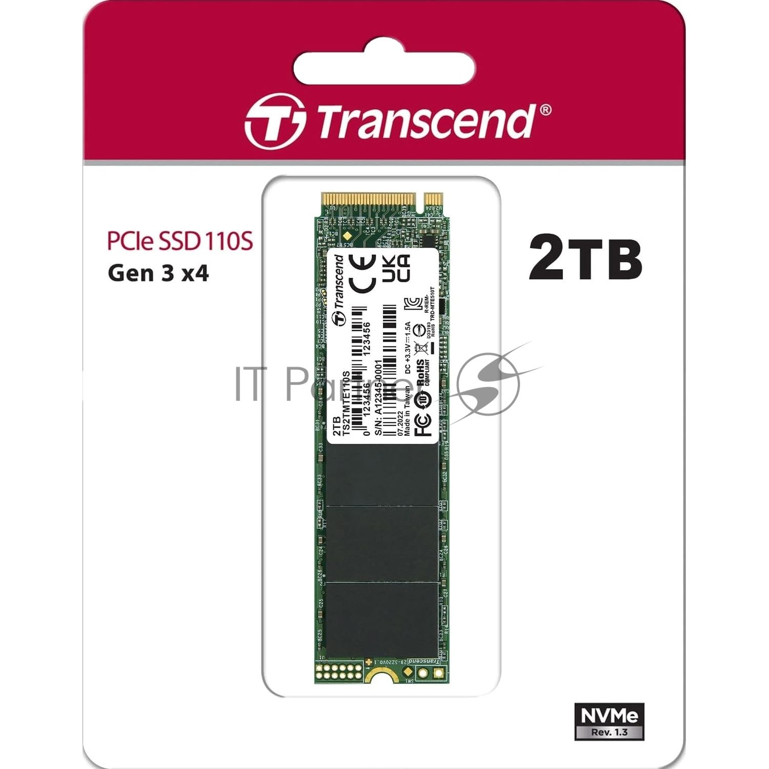 Накопитель SSD Transcend SSD MTE110S, 2048Gb, M.2(22x80мм), NVMe, PCIe 3.0 x4, 3D TLC, R/W 2500/1700Mb/s, IOPs 200 000/250 000, TBW 800, DWPD 0.2 (12 мес.)