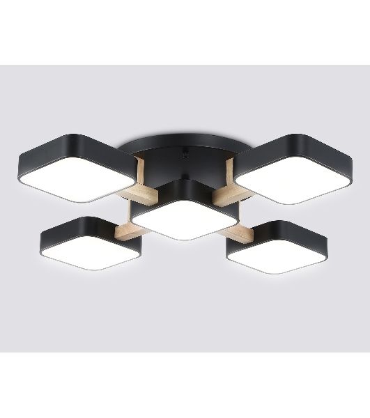 Светильник Ambrella light FL4883/5 BK/WD черный/дерево 90W 3000-6000K 675*675*110 (без ПДУ)