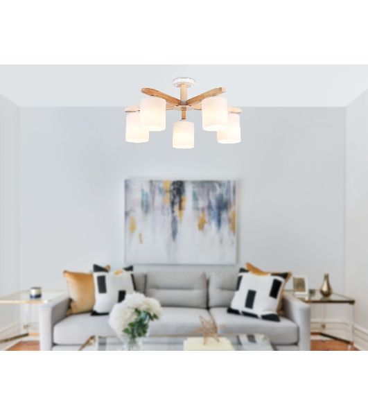 Светильник Ambrella light TR83113/5 WH/LW белый/светлое дерево E27/5 max 40W D700*325