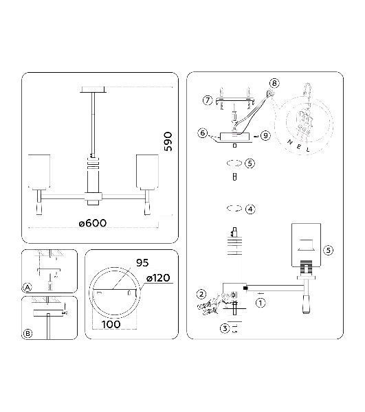 Люстра Ambrella light LH56261/5 BS/FR латунь/белый матовый E27/5 max 60W D600*590