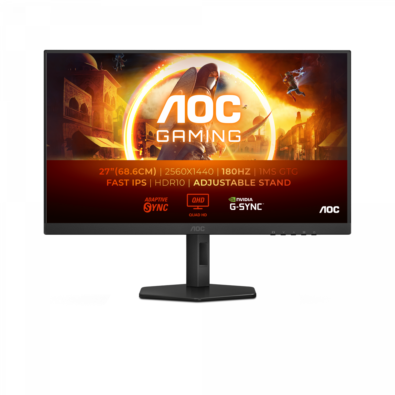 Монитор 27" AOC Q27G4XF Fast IPS 2560x1440, 180 Гц, 0.5 мс, 16:9, 300 кд/м², HDMI 2.0, DP 1.4, 3.5 Jack, HDR10, Adaptive-Sync, черный
