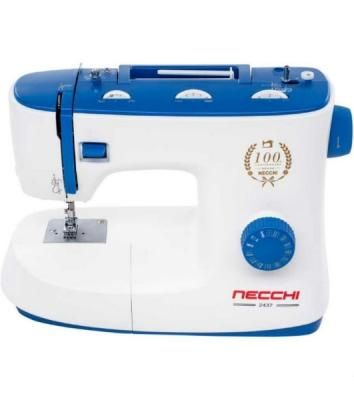 Швейная машина Necchi 2437 белый/синий, электромеханическая, вертикальный, 37 операций, петля полуавтомат