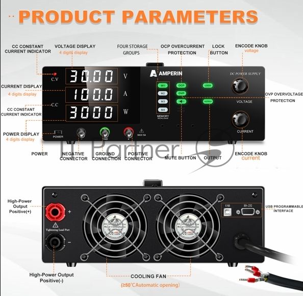 Лабораторный блок питания Amperin AI-MWS30010RS 300V, 10A