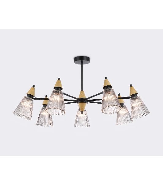 Люстра Ambrella light LH58116/7 BK/LW/SM черный/светлое дерево/дымчатый E14*7 max 40W D750*390