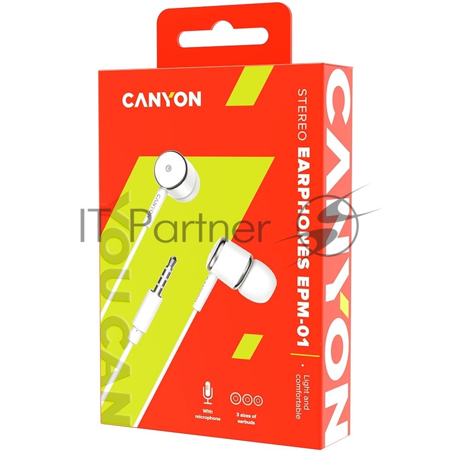 Наушники CANYON CNE-CEPM01W Stereo earphones with microphone, White