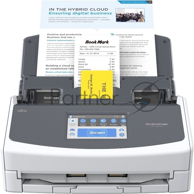 Документ сканер Fujitsu ScanSnap iX1600 А4, двухсторонний, 40 стр/мин, автопод. 50 листов, сенсорный дисплей, Wi-Fi, USB 3.2